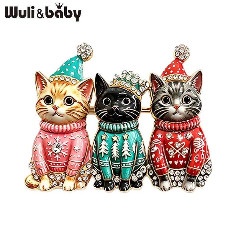 PENDRA Trio Christmas Cat Brooch