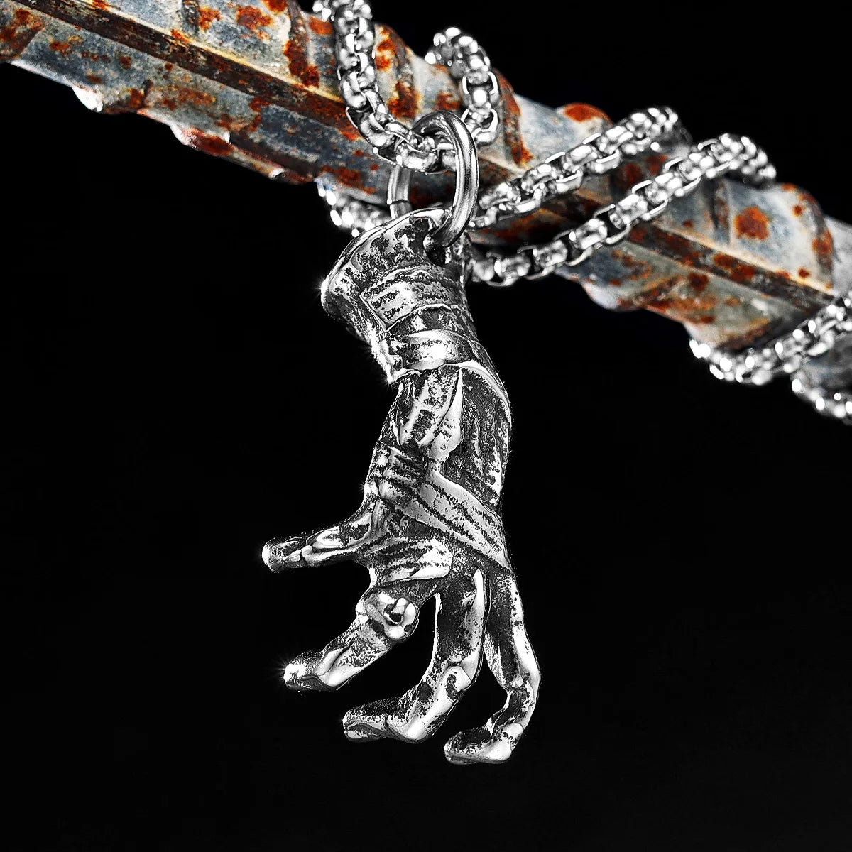 PENDRA Devil Hand Skull Steel Necklace