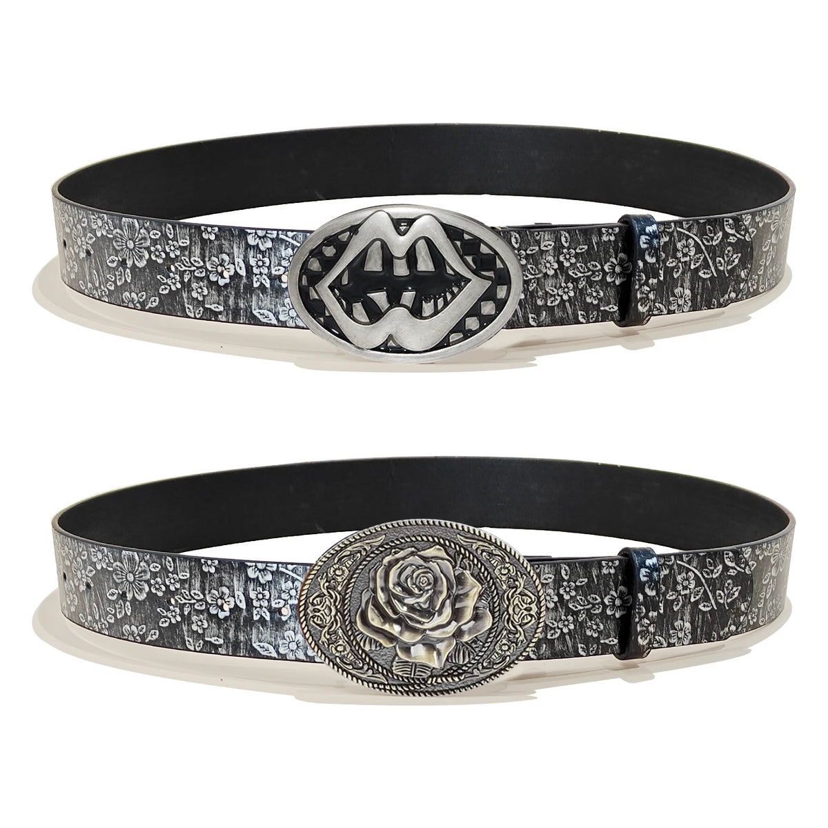 Men & Women's  Western Cowboy PU Leather Belts Vintage Belt Floral Engraved Buckle Silver Flora Plus Size Wide Belt for Jeans
