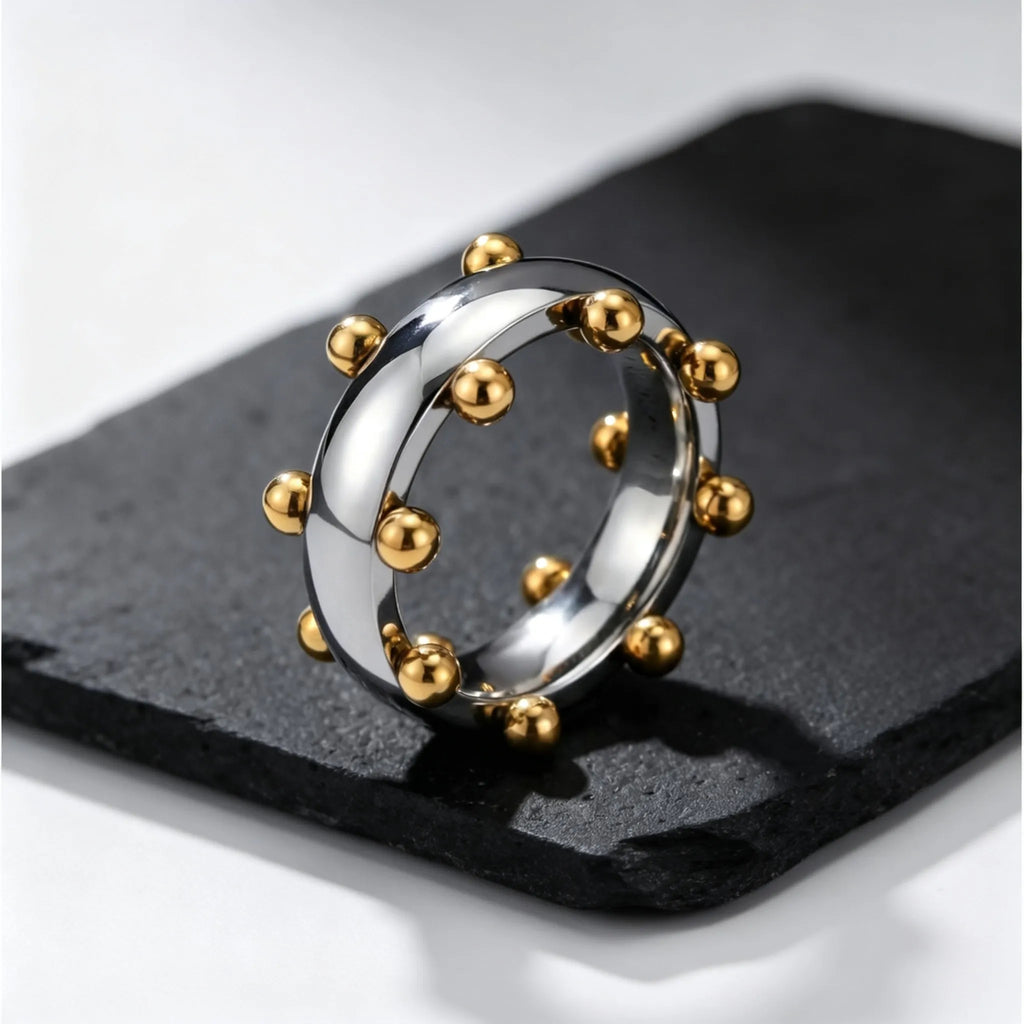 New Mini Metal Ball Bend Ring for Men,Stainless Steel Vintage Finger Rings,Punk Classic Party Jewelry Gifts