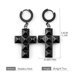 Stainless Steel Studded Rivet Cross Hoop Earrings Cool Punk Gothic Rock Pyramid Cross Drop Earrings for Men Women Goth Jewelry