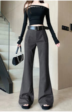 Retro solid color pants women autumn and winter high waisted casual and fashion versatile floor length flared trousers