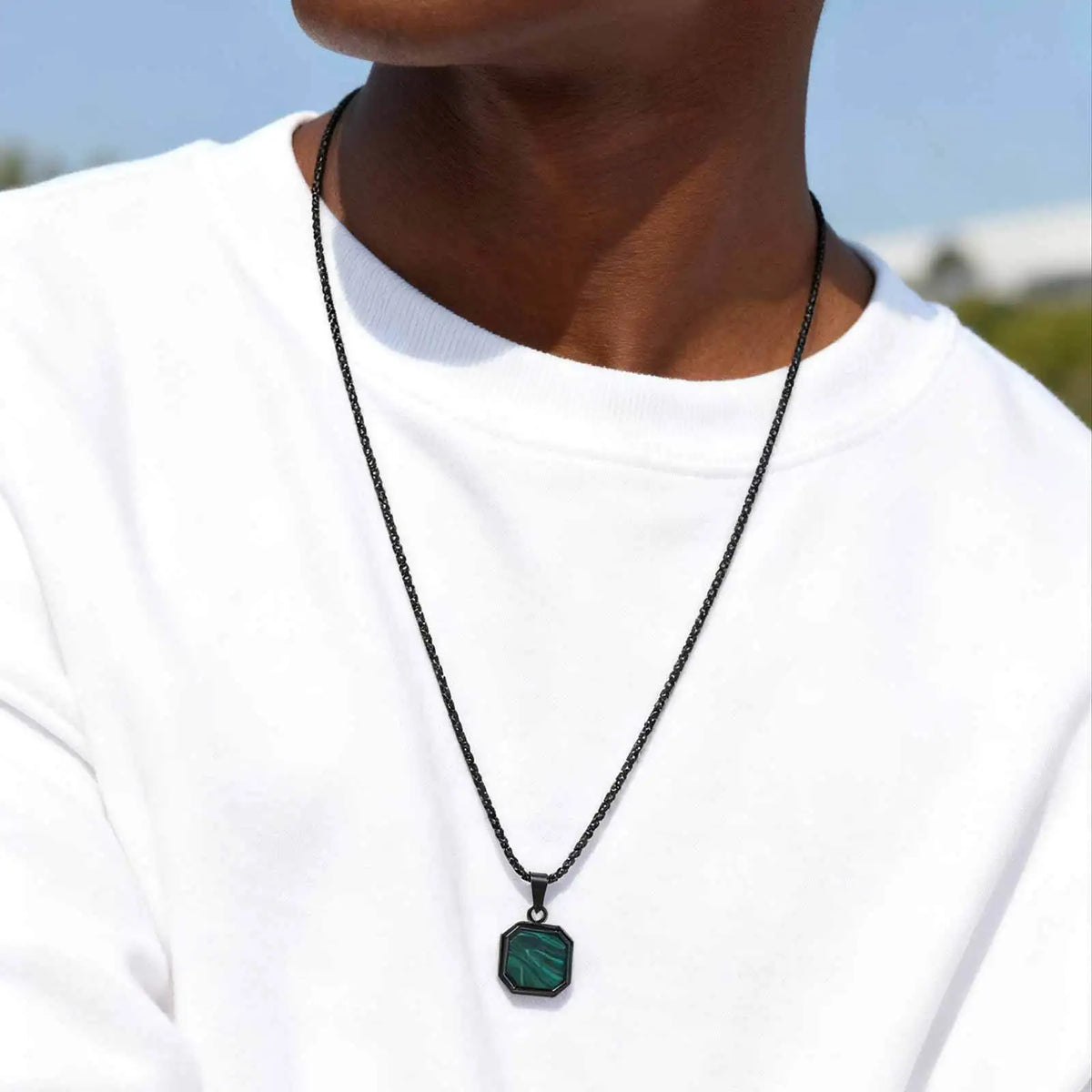 PENDRA Square Stone Green Pendant Necklace