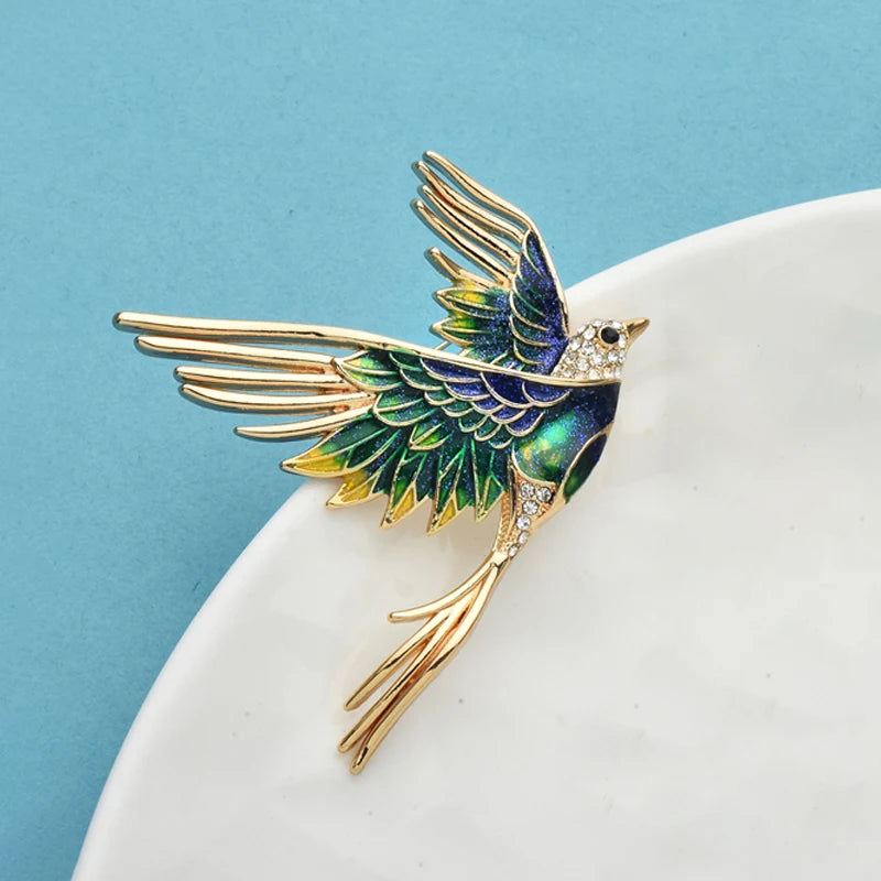PENDRA Aviara Enamel Flying Bird Brooch