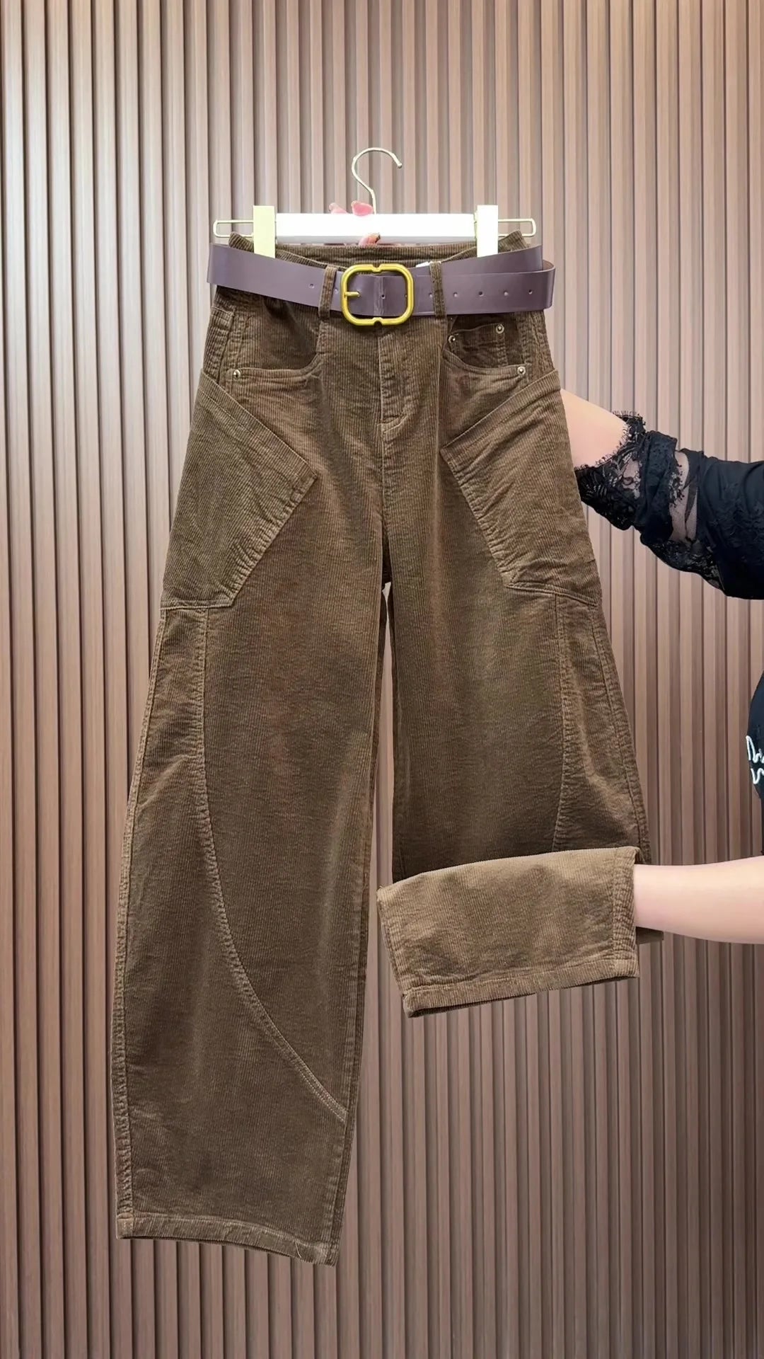 PENDRA Curved Cut Woolen Wide Leg Pants
