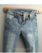 Men's Cropped Jeans Slim Fit Korean Trendy 2026 Spring Summer Blue Youth Trendy High-end Motorcycle Pants Men Man Trousers