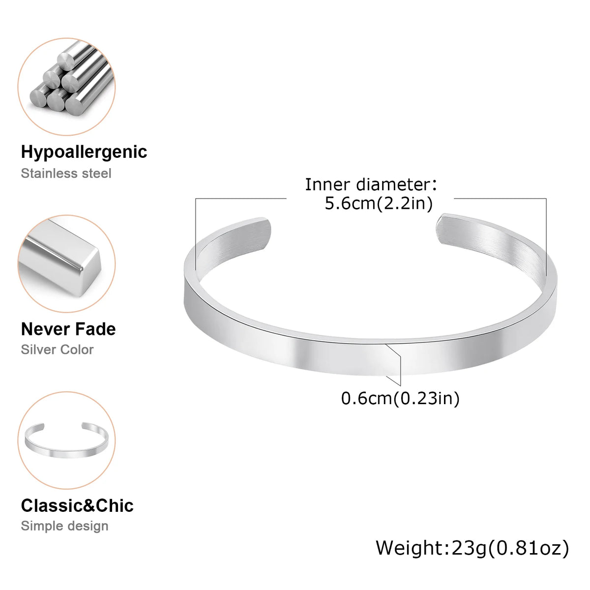 Classic Openning Bangles Bracelet for Women Men,Stainless Steel Cuff Bracelet,High Polished Bangles Gift