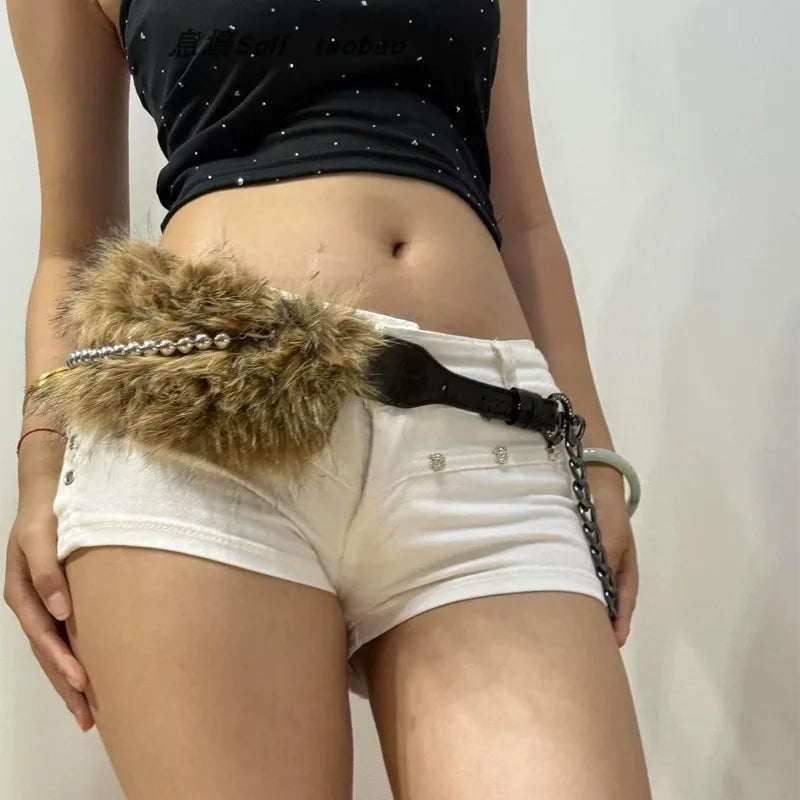 Furry Belt Y2k Belt Subculture Autumn Winter Spring Retro Luxury Plush Waist Chain Imitation Fur Waist Seal Hot Girl Sexy Belt