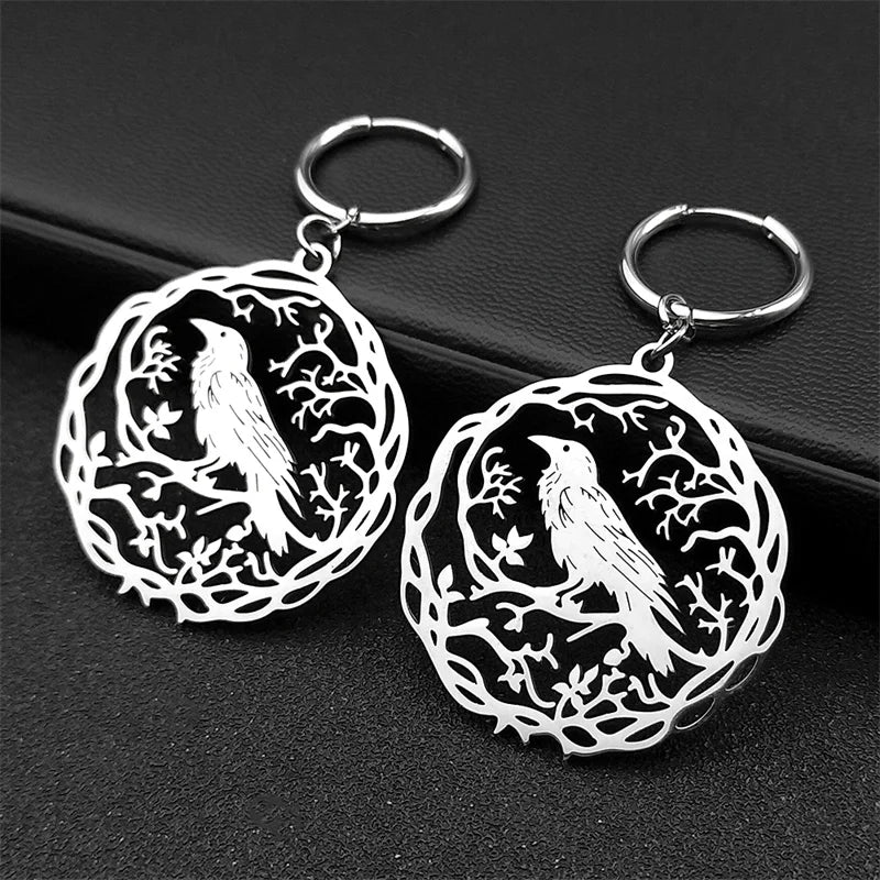Goth Crow Hoops Ear Rings for Women Stainless Steel Gold Color Hollow Animal Raven Earrings Jewelry Halloween Gift EZZZ955S06