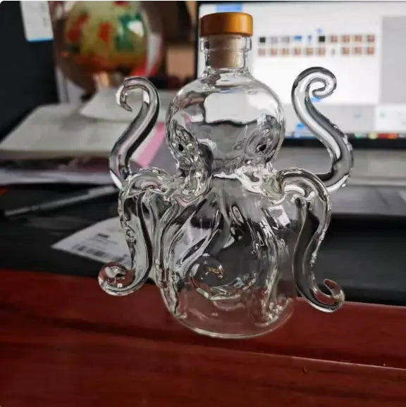 Stylish Octopus Glass Wine Bottle,Creative Whiskey Decanter for Home Bar,Liquor Dispenser for Vodka Scotch Collectible