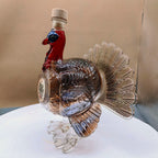 Novelty Turkey Whiskey Decanter, Clear Glass Liquor Bottle with Colorful Head and Feather Design, Unique Home Bar Display