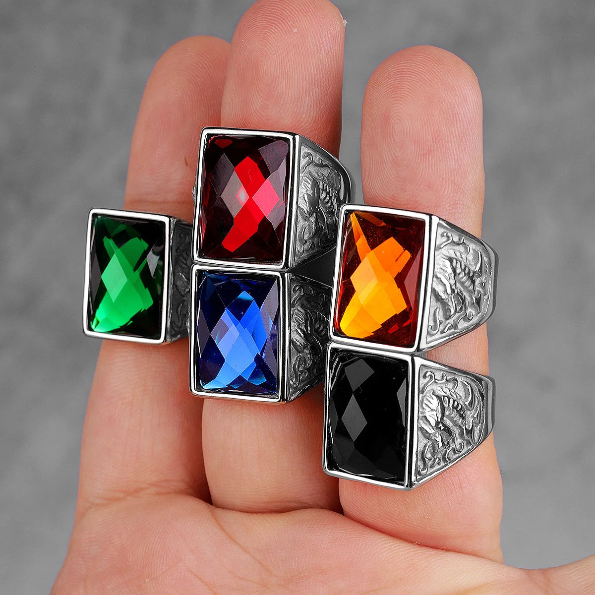 PENDRA Rhinestone Dragon Phoenix Steel Ring