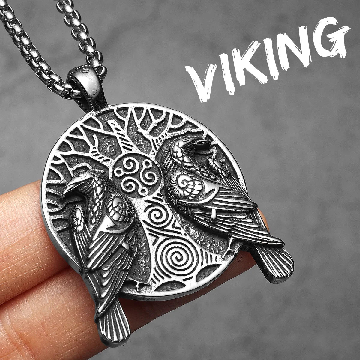 PENDRA Tree Raven Steel Necklace