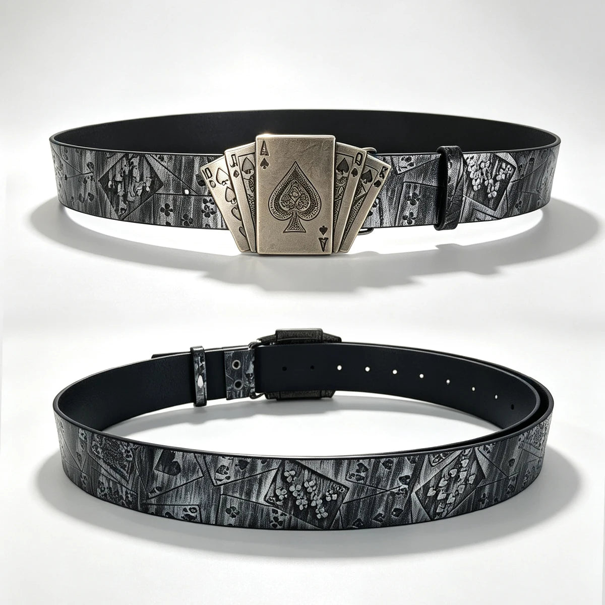 Vintage Fashion Unisex PU Leather Belt For Men and Women Personalized Western Style European and American Punk Style Poker Belt