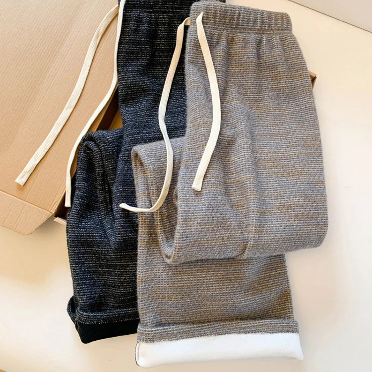 Lazy style wide leg pants women in winter elastic waistband slimming loose and hanging straight leg floor length pants