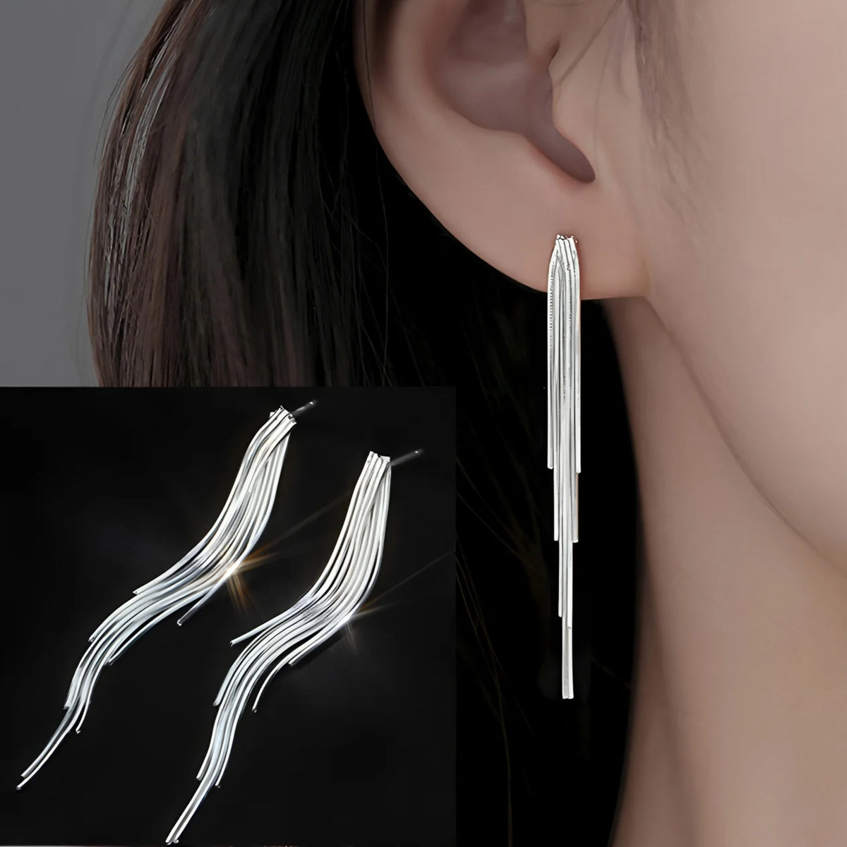 VENTFILLE Silver Drop Earrings for Women Long Tassel Box Chain Earrings Sweet Jewelry Dropshipping