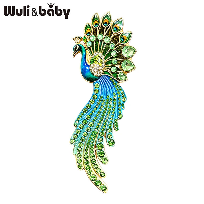 PENDRA Royale Rhinestone Peacock Brooch
