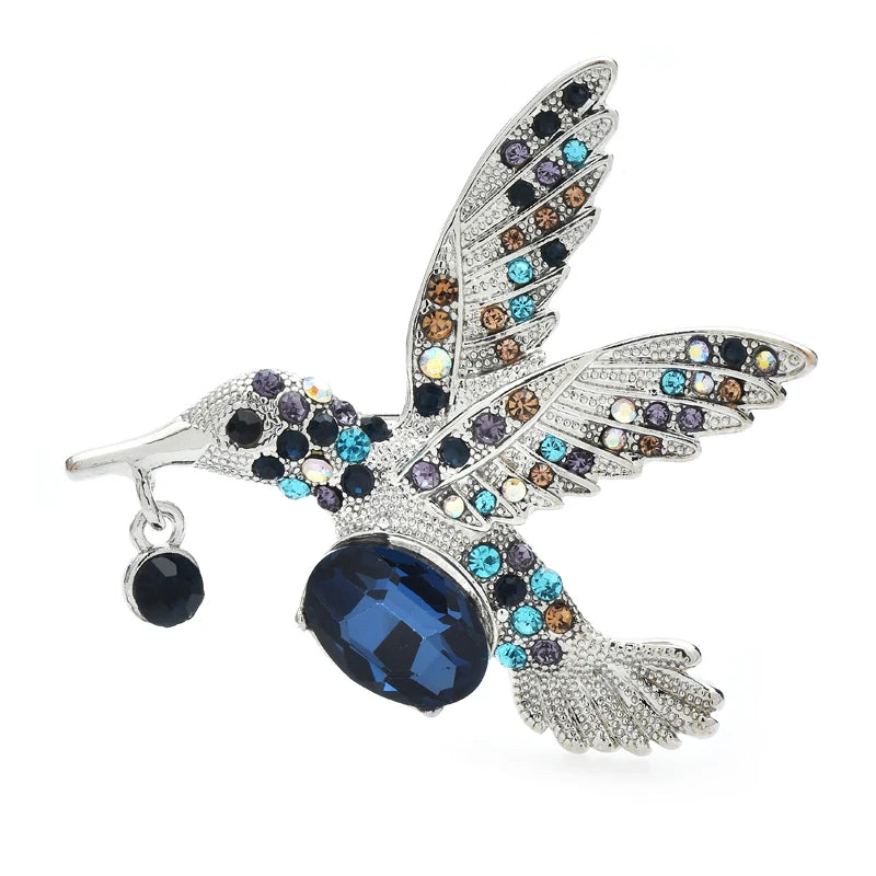 Wuli&baby Cute Flying Hummingbird Brooches For Women Unisex 2-color Rhinestone Lovely Animal Party Casual Brooches Pins Gifts