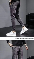 Autumn 2025 New Jeans Men's Trendy Brand Retro Casual Trousers Student Fashion Printing Elastic Skinny Jeans Men Trousers
