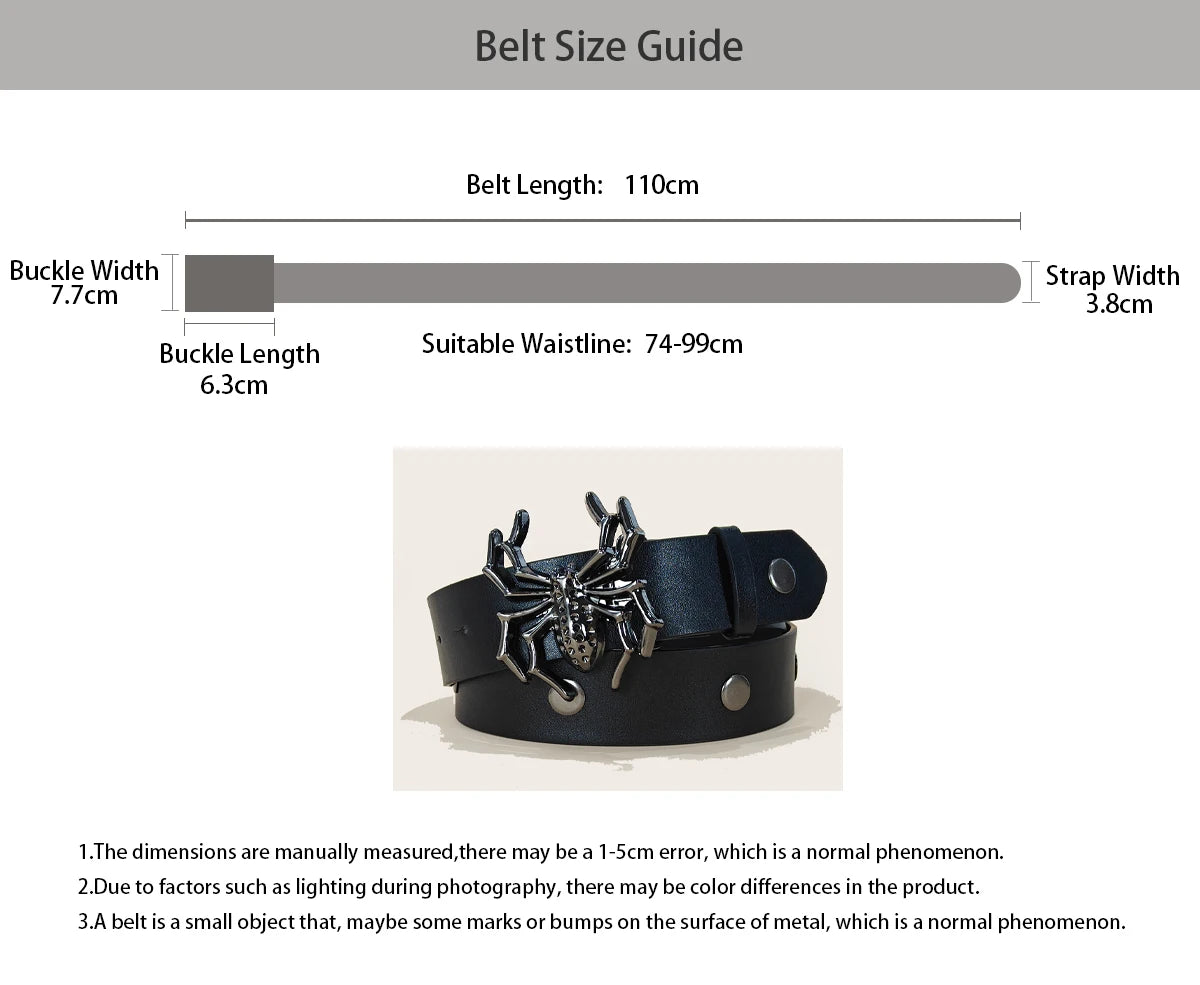 Punk Spider Belt for Men Women, Y2K Gothic Round Rivet Studded Belt, Hip Hop Streetwear Skull Waist Belt for Jeans Trouser Skirt