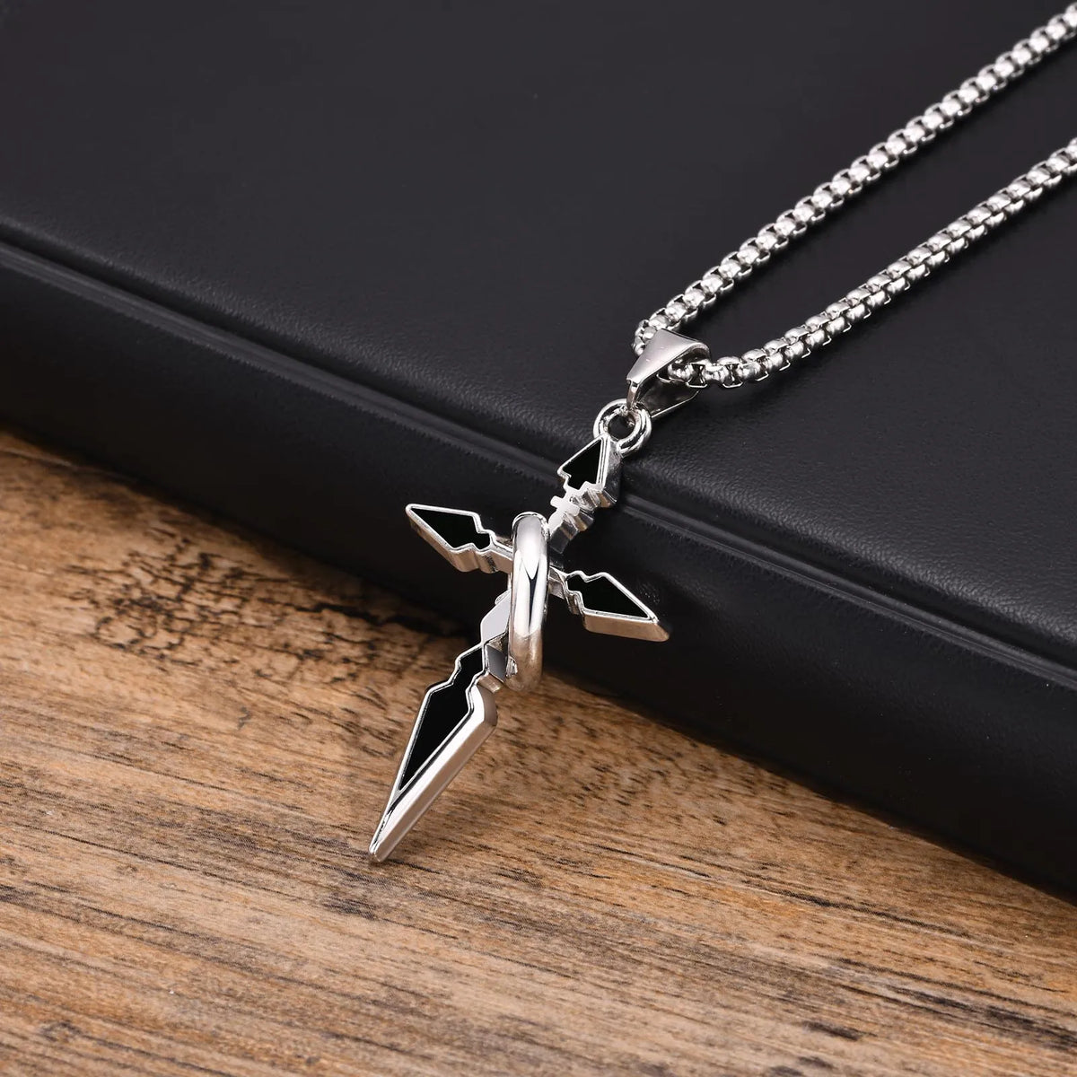 Mens Cross Necklaces,Waterproof Stainless Steel Cross Pendant Collars with Circle Ring,Stylish Christian Prayer Jewelry Gifts