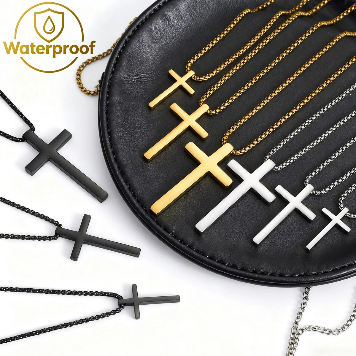 Simple Plain Cross Necklace for Men,Stainless Steel Silver Gold Color Cross Pendant Necklace,Christian Prayer Jewelry Gift