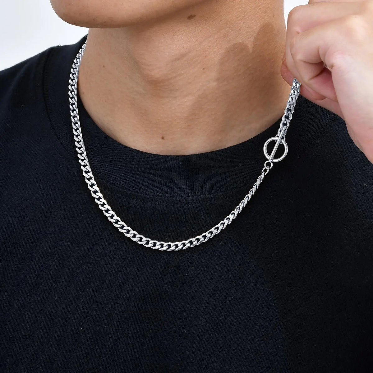 Men's Chain Necklace,Stainless Steel Cuban Chain Figaro Chain Collar,Classic Basic Gold Black Silver Color Chain