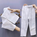 Lace hollowed out cropped pants women summer 2024 thin slim small foot Harlan pants loose and high waist versatile casual pants