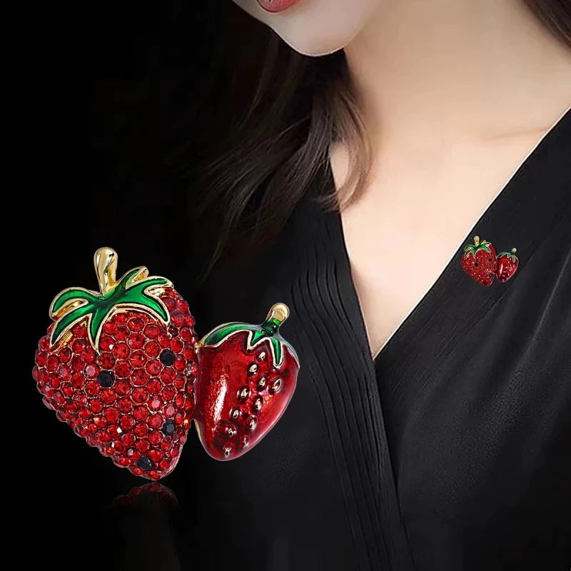PENDRA Berry Belle Rhinestone Strawberry Brooch
