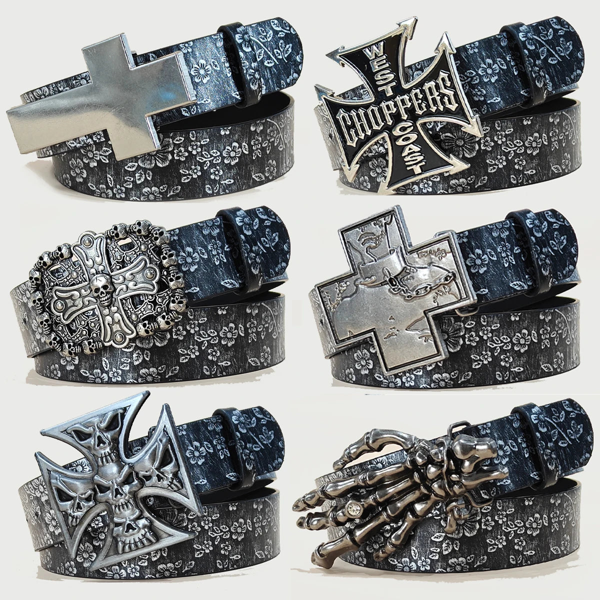 Luxury Designer Gothic Punk Belt for Men And Women Cross Buckle plus Size Silver Flora Black Waistband for Jeans Skirt Dress