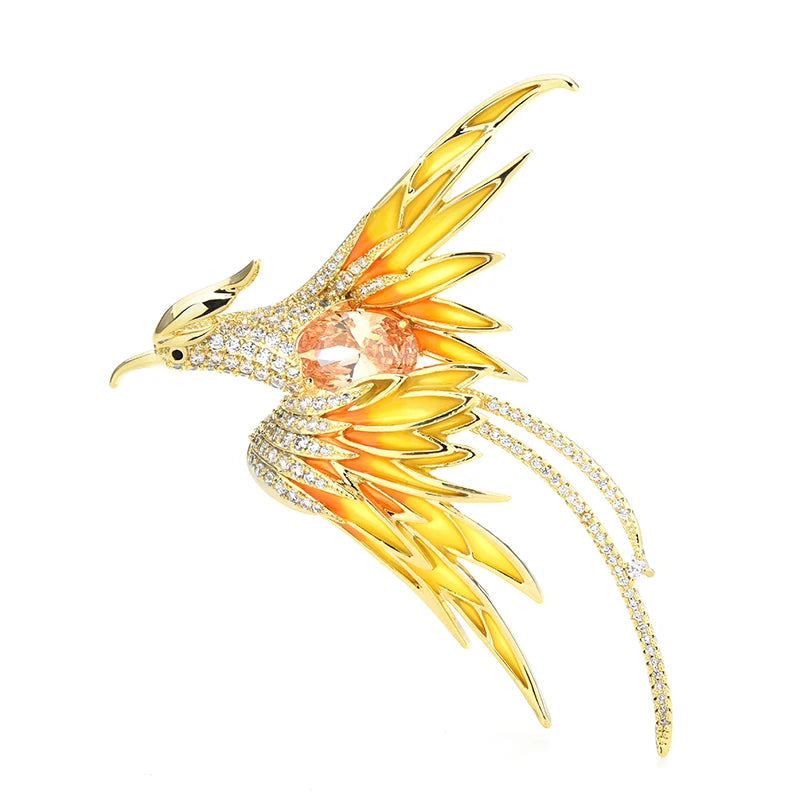 PENDRA Celestial Phoenix Crystal Enamel Brooch
