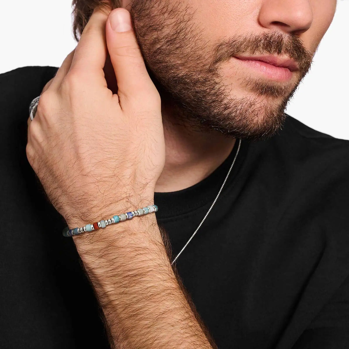 Men's Crystal Wheel Beads Bracelet,4mm Natural Stone Metal Wheel Beaded Bracelet,Adjustable Wristband Gift