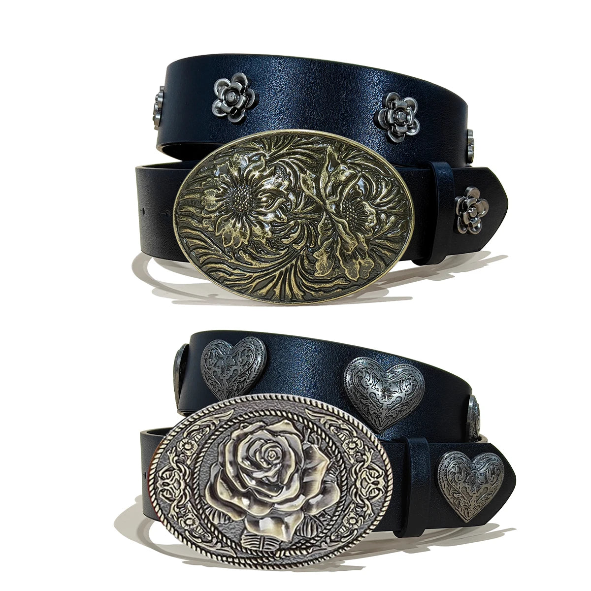 Vintage Carved Gemstone Buckle Floral Rivet Waist Belt For Ladies Daily Wear Y2k Punk Belt Sweet Cool Hot Girl Jeans Waistband