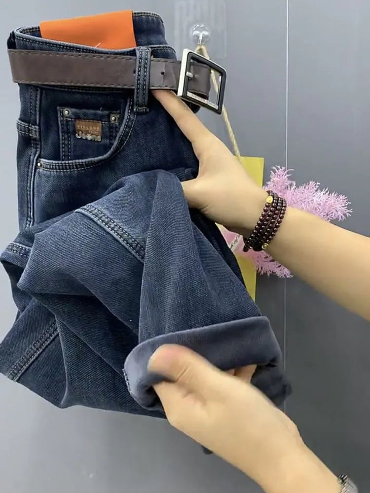 Autumn Winter High Waist Straight Jeans Women Loose Fit Stretch Haren Denim Pants Vintage Ladies Ankle-Length Jeans Pants 5XL
