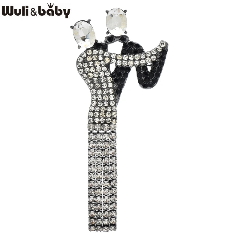 PENDRA Elegant Crystal Tassel Dancing Couple Brooch