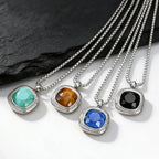 PENDRA Square Stone Black Pendant Necklace