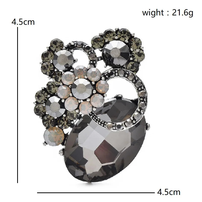 PENDRA Floracircle Round Crystal Flower Brooch