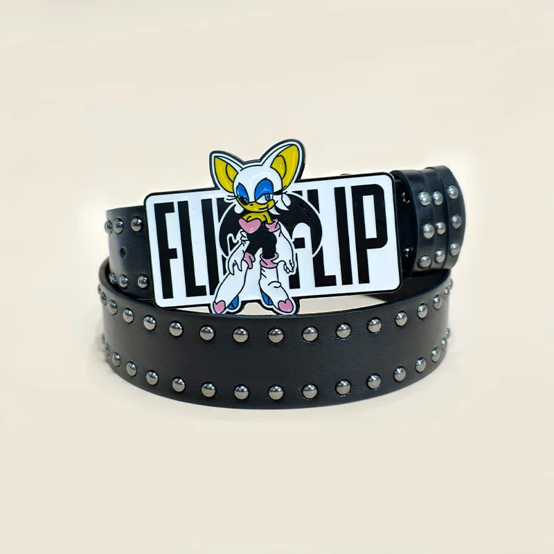 Unisex Cartoon Cat Sonic Jeans Belt Gothic Y2k High-end Luxury Designer Belts For Women Black Rivet Punk Accessory Men Waistband