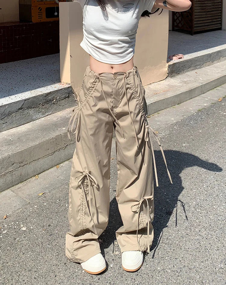 PENDRA Bowtie Wide Leg Drawstring Cargo Pants
