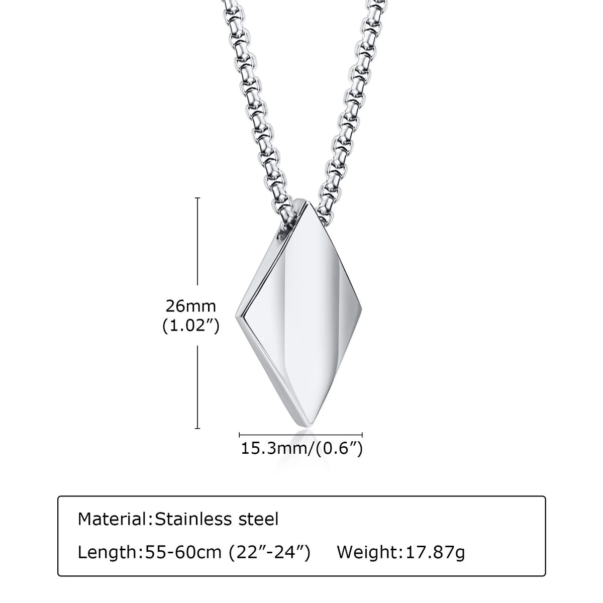 Minimalist Stainless Steel Geometric Rhombus Necklace for Men, Stacking 8MM Simulated Pearl Beads Chain Collar