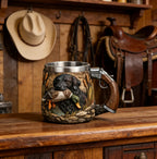 3D Embossed Duck Hunting Mug - Stainless Steel, Pistol Grip Handle, Vintage Outdoor Coffee Cup for Hunters & Wildlife Lovers