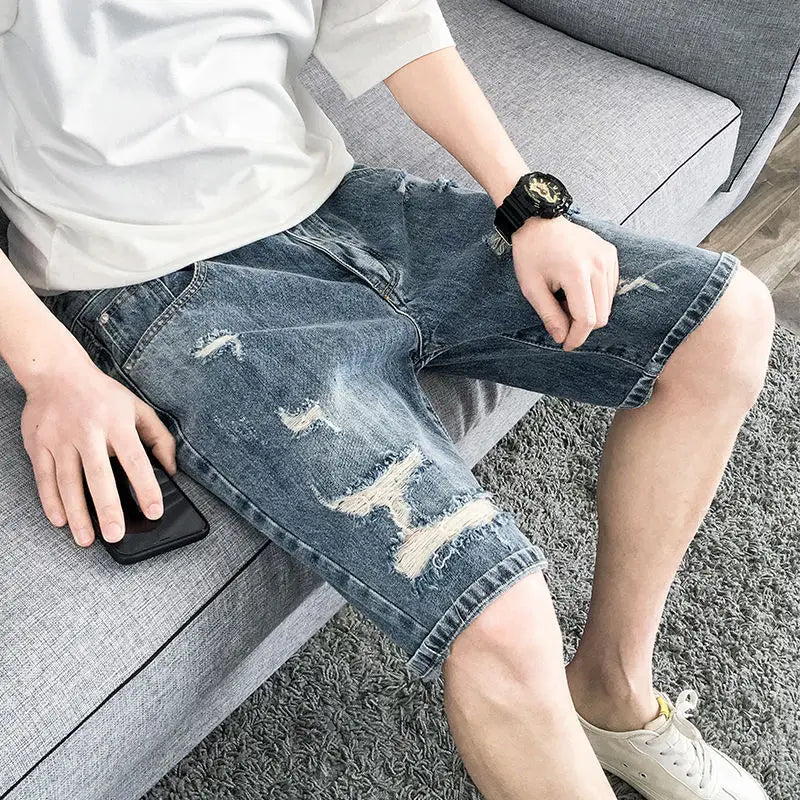 PENDRA Denim Washed Distressed Pants