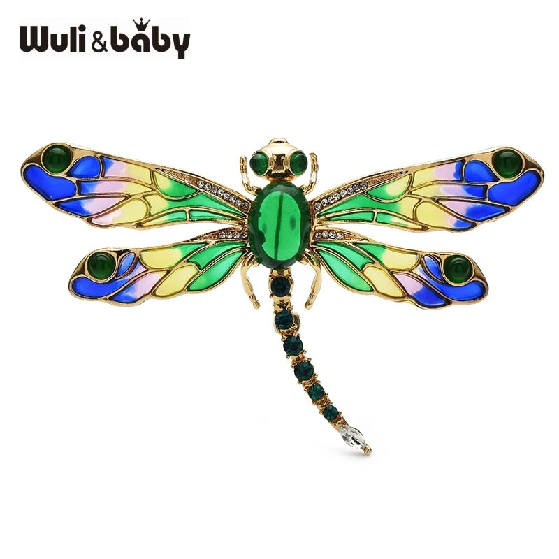 PENDRA Fluttergem 3-Color Enamel Dragonfly Brooch
