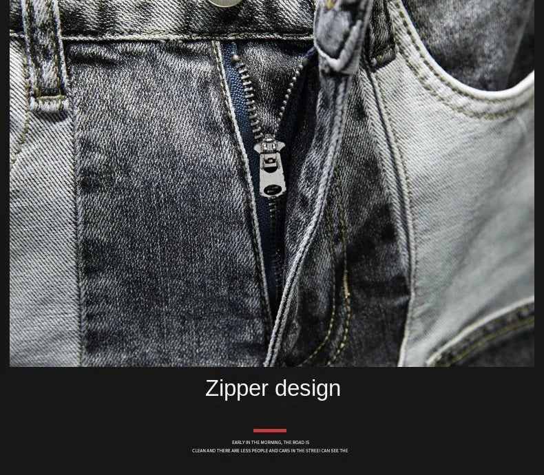 New Arrival High Quality KPOP Splicing Men's Designer Work Pants Jeans Grey Patchwork Korean Fashion Men Luxury Casual Pants