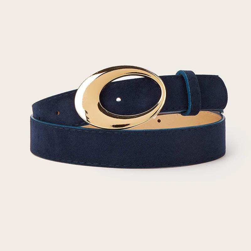 Simple Fashion Oval Golden Buckle Suede Leather Belt 2.8cm Width Women Belt For Jeans Luxury Designer Dress Coat Brown Waistband
