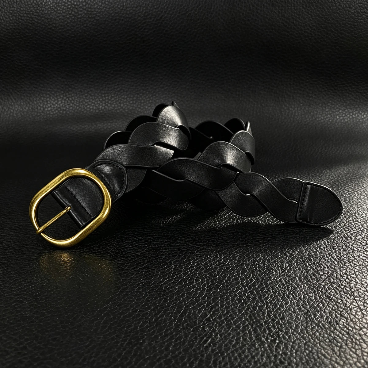 Women Pu Leather Braided Belts Webbing Vintage Punk Black Belts Pin Buckle Casual for Jeans Belt Gothic Accessories