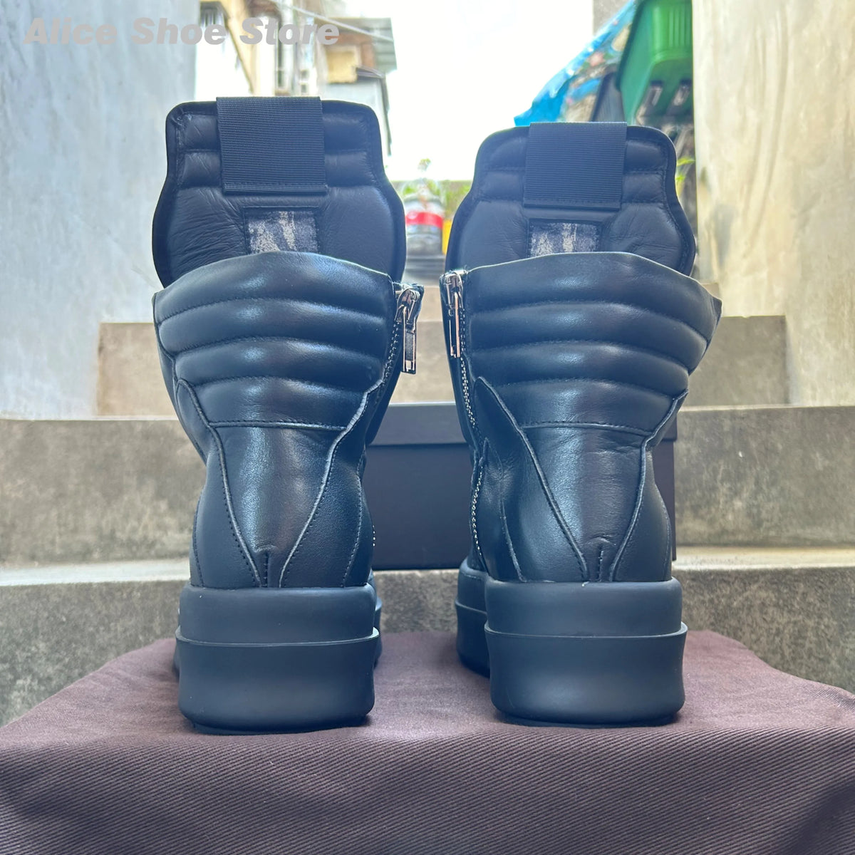 PENDRA Black Geobasket Black Leather 6cm Platform Zip Edition 3 Ankle Boots