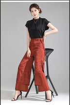 Chiffon Wide Wide Trousers Female Elegant Vintage New Pants Summer Thin Split Loose Skirt Pants Women Black Green
