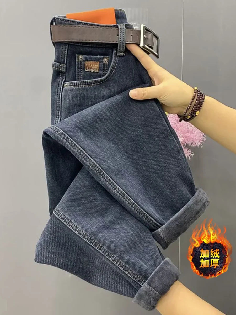 Autumn Winter High Waist Straight Jeans Women Loose Fit Stretch Haren Denim Pants Vintage Ladies Ankle-Length Jeans Pants 5XL