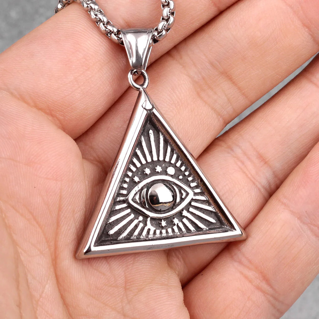 PENDRA Eye God Triangle Steel Necklace